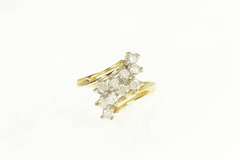14K Yellow Gold 0.80 Ctw Diamond Cluster Statement Bypass Ring