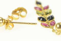 18K Yellow Gold Peridot Sapphire Ruby Leaf Dangle Stud Earrings
