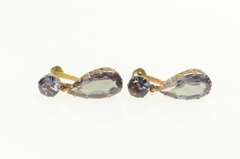 14K Yellow Gold Victorian Amethyst Pear Dangle Screw Back Earrings
