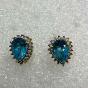 14K YELLOW GOLD TOPAZ AND DIAMONDS STUDS