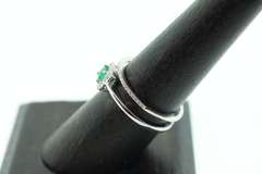 Sleek Double Row 18k White Gold Emerald Ring with Diamond Studs