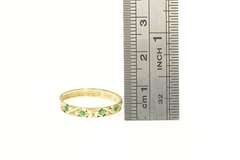 14K Yellow Gold Textured Lattice Pattern Green Enamel Band Ring
