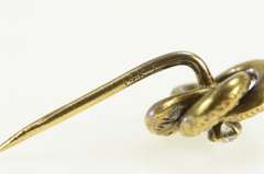 14K Yellow Gold Victorian Ornate Scroll Swirl Twist Diamond Stick Pin