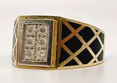 Men's 14kt Solid Yellow Gold, Onyx, & CZ Ring