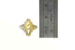 14K White Gold Fantasy Coffin Cut Art Deco Filigree Citrine Ring