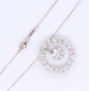 Eyecatching White Gold Diamond Circle with Diamond Cluster Dangle Pendant on Chain