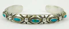 Old Pawn Heavy Sterling Turquoise Cuff Bracelet