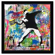 Hand Signed Banksy Thrower Mixed Media Original