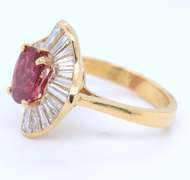 Remarkable 18kt Yellow Gold Rubellite Tourmaline and Diamond Ballerina Ring
