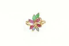 14K Yellow Gold Emerald Ruby Sapphire Cluster Diamond Accent Ring