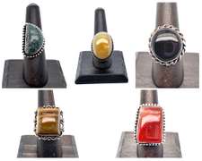 Lot Liquidation! 5 Mixed Tibetan Silver Gemstone Rings