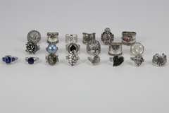 .925 Sterling Silver Cocktail Ring Assortment Various Sizes & Styles (20 Ring Lot)
