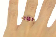 14K Rose Gold Princess Ruby Cluster Diamond Engagement Ring