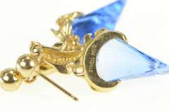 14K Yellow Gold Fantasy Cut Syn. Sapphire Dangle Statement Earrings