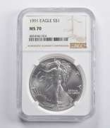 MS70 1991 American Silver Eagle NGC