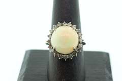 Fat Opal Ring with Silver Throne and Diamond Accents