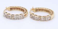 Sparkling Yellow Gold Champagne Diamond Hoop Earrings