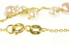 14K Yellow Gold Pearl Fringe Beaded Statement Chain Link Necklace