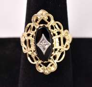 Lovely Onyx and Diamond Ring inYellow Gold
