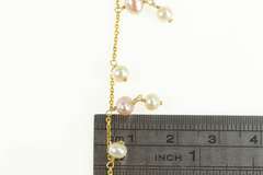 14K Yellow Gold Pearl Fringe Beaded Statement Chain Link Necklace