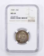 MS64 1949 Washington Quarter - Toned - Graded by NGC