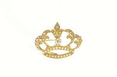 14K Yellow Gold Victorian Diamond Seed Pearl Crown Pin/Brooch