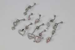 10 Belly Button Ring Lot Mixed Metals Surgical Steel Bar w/.925 Sterling Silver Charm