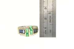14K Yellow Gold Emerald Cut Syn. Emerald & Sapphire Diamond Ring