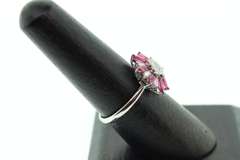 Bold Ruby and Diamond Patterned 18k White Gold Ring
