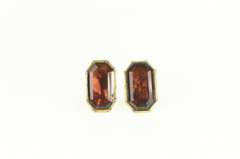 14K Yellow Gold Victorian Emerald Cut Sim. Garnet Stud Earrings