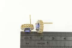 14K Yellow Gold Oval Syn. Sapphire Diamond Halo Stud Earrings