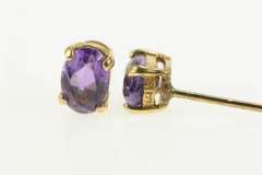 14K Yellow Gold Amethyst Solitaire February Birthstone Stud Earrings