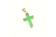 14K Yellow Gold Squared Jade Carved Cross Christian Faith Pendant