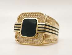 Men's 14kt Solid Yellow Gold, Onyx, & CZ Ring