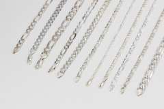 Sterling Silver - Italy Stamped - Curb / Figaro Mixed Lot - 11 Chains - 4.7mm to 10mm Wide - Mixed Lengths
