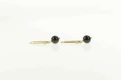 14K Yellow Gold Black Onyx Ball CZ Accent Dangle Hook Earrings