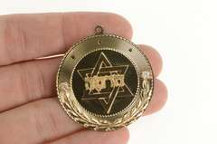 14K Yellow Gold Star of David Hebrew Jewish Diamond Medallion Pendant
