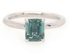 Anueva Emerald Cut Montana Sapphire Solitaire Ring in Platinum