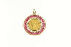 14K Yellow Gold 1914 Indian $2.50 Syn Ruby Medallion Charm/Pendant