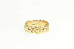 14K Yellow Gold 1930's Floral Blossom Pattern Wedding Band Ring
