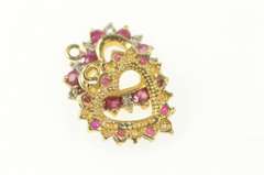 14K Yellow Gold Ruby Diamond Heart Love Symbol Earring Jackets