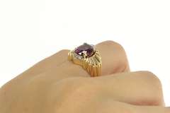 18K Yellow Gold Rhodolite Garnet Diamond Grooved Statement Ring