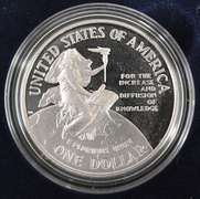 1996 Proof Smithsonian Institution 150th Anniversary Commemorative Silver Dollar.