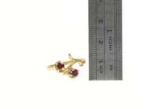 14K Yellow Gold Round Synthetic Ruby Retro Vine Swirl Cherry Ring