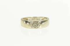 14K White Gold Pave Diamond Heart Retro Wedding Band Ring