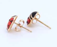 Cute Yellow Gold Enamel Lady Bug Earrings