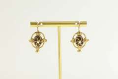 14K Yellow Gold Victorian Ornate Mourning Jewelry Dangle Earrings