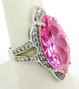 2 Big & Flashy Pink Stone Rings, Size 8