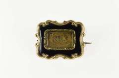Gold Filled Victorian Ornate Black Enamel Mourning Pin/Brooch