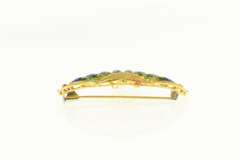 18K Yellow Gold Ruby Sapphire Floral Enamel Umbrella Pin/Brooch